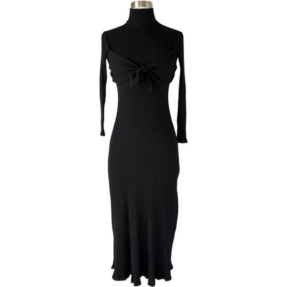 Mara Hoffman Flo Ribbed Midi Dress Size S Black Tie Front - Picture 8 of 8